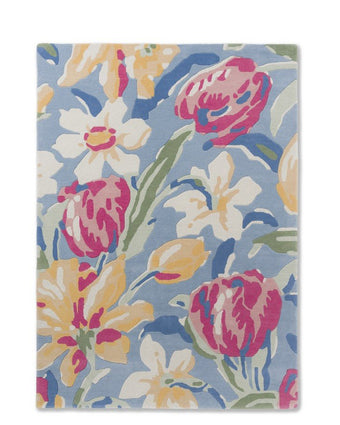 Tulips China Blue Rug view of front of rug