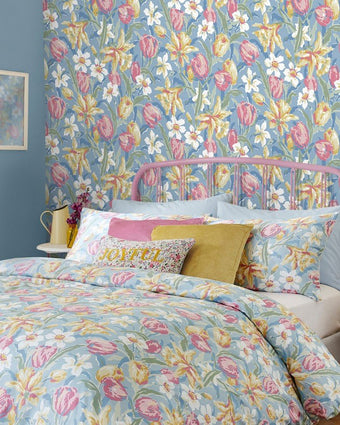 Tulips China Blue Wallpaper - View of wallpaper on a wall