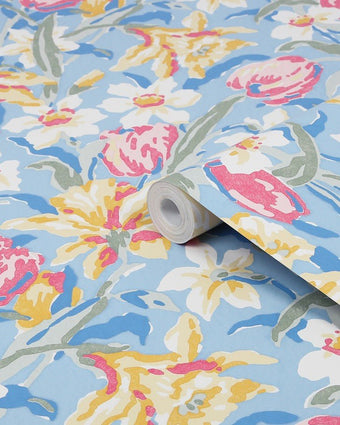 Tulips China Blue Wallpaper - View of roll of wallpaper