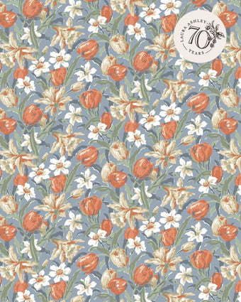Tulips Dusky Seaspray Blue view of fabric 