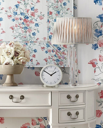 Twyford Small Bedside Ivory Clock - Front view of clock on a table
