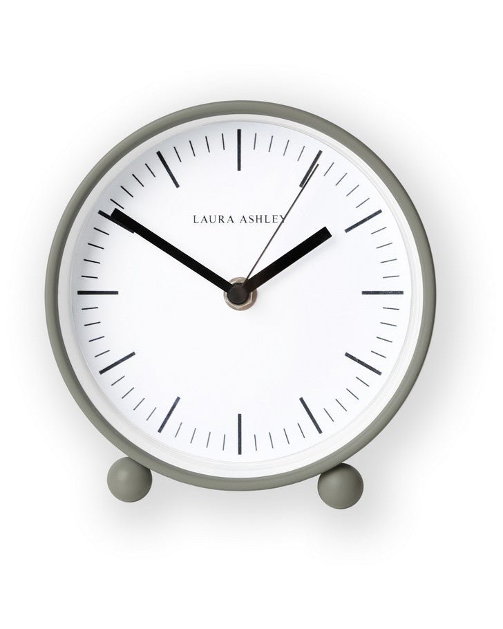 Twyford Small Bedside Pale Steel Grey Clock - Front view of clock