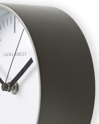 Twyford Small Bedside Pale Steel Grey Clock - Close up of side of clock