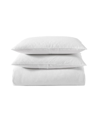 Waffle Pique White Duvet Cover Set View of folded duvet and shams