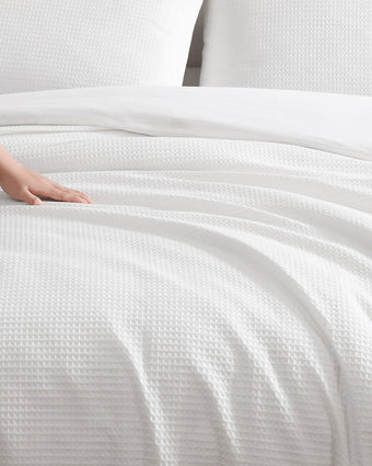 Waffle Pique White Duvet Cover Set Close up view of duvet