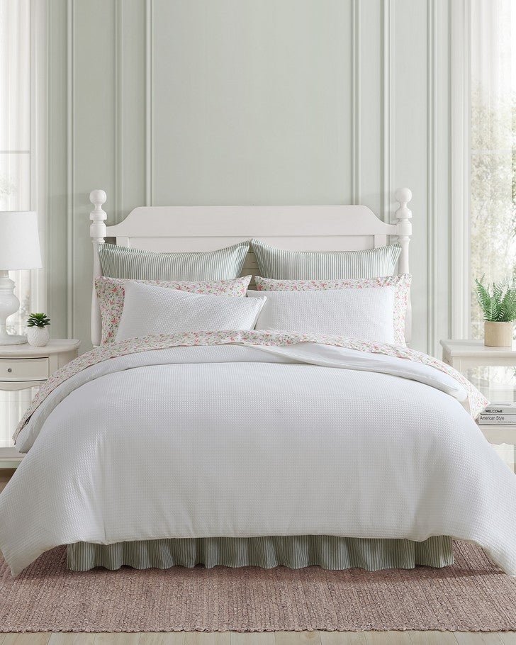 Waffle Pique White Duvet Cover Set View of duvet set on a bed