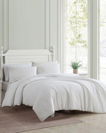 Waffle Pique White Duvet Cover Set View of duvet set on a bed