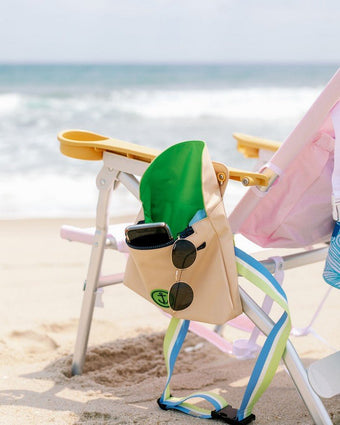 Water Resistant Multipurpose Beachpac -View of open pac on beach chair