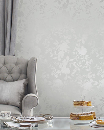 Westbourne Silver Wallpaper View of wallpaper on a wall