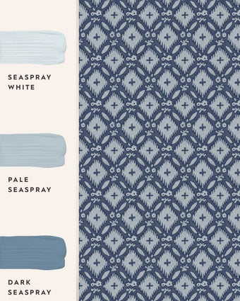 Whitebrook Dusky Seaspray Blue Wallpaper view of wallpaper and coordinating paint colors