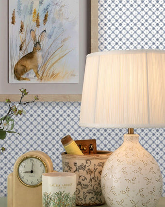 Wickerwork Dark Seaspray Blue Wallpaper - View of wallpaper on a wall