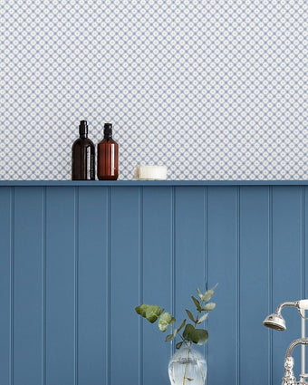 Wickerwork Dark Seaspray Blue Wallpaper - View of wallpaper on a wall