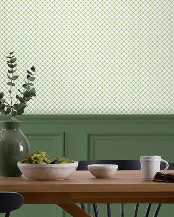 Wickerwork Leaf Green Wallpaper - View of wallpaper on a wall