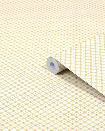 Wickerwork Pale Ochre Yellow Wallpaper - View of roll of wallpaper