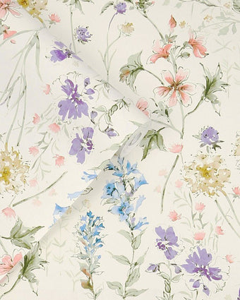 Wild Meadow Chalk Pink Wallpaper close up with wallpaper roll