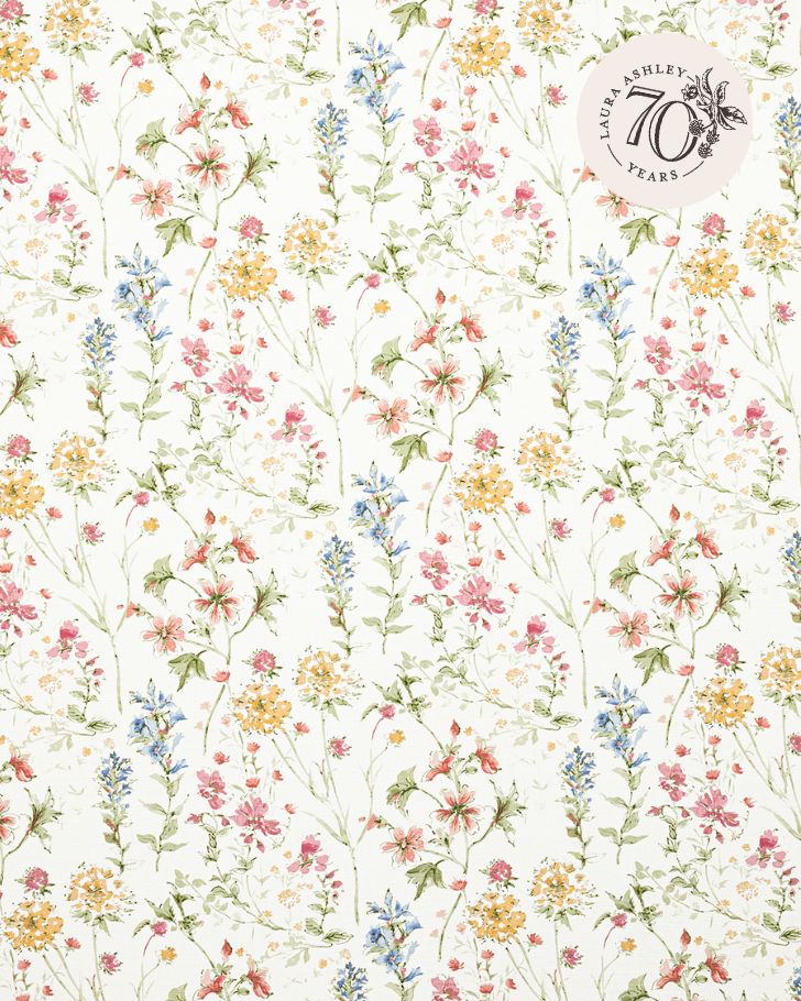 Wild Meadow Coral Pink view of 70th anniversary fabric pattern