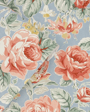 Wild Roses Ochre Yellow Wallpaper closeup with roll