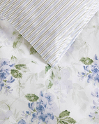 Wisteria Grey Microfleece Duvet Cover Set - Close up view of front and reverse side of duvet cover set